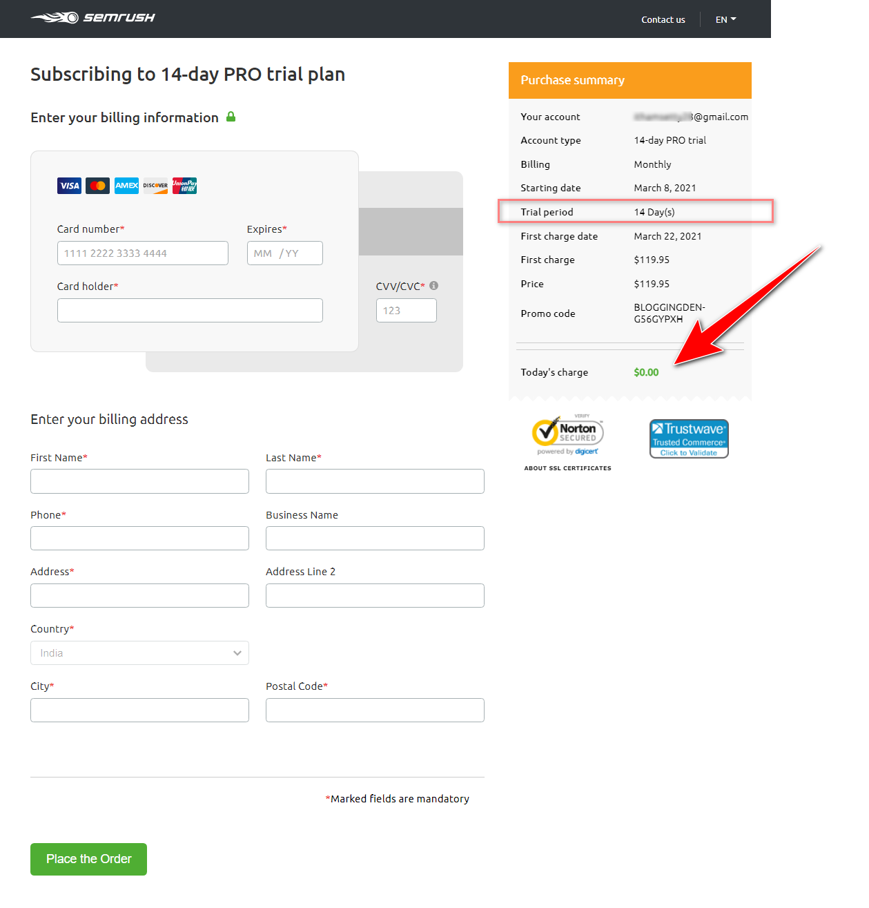 How can I change my email id in Semrush?